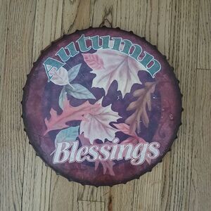 Autum Blessings 13" Metal Tin Bottle Cap Holiday Rustic Farmhouse Wall Sign